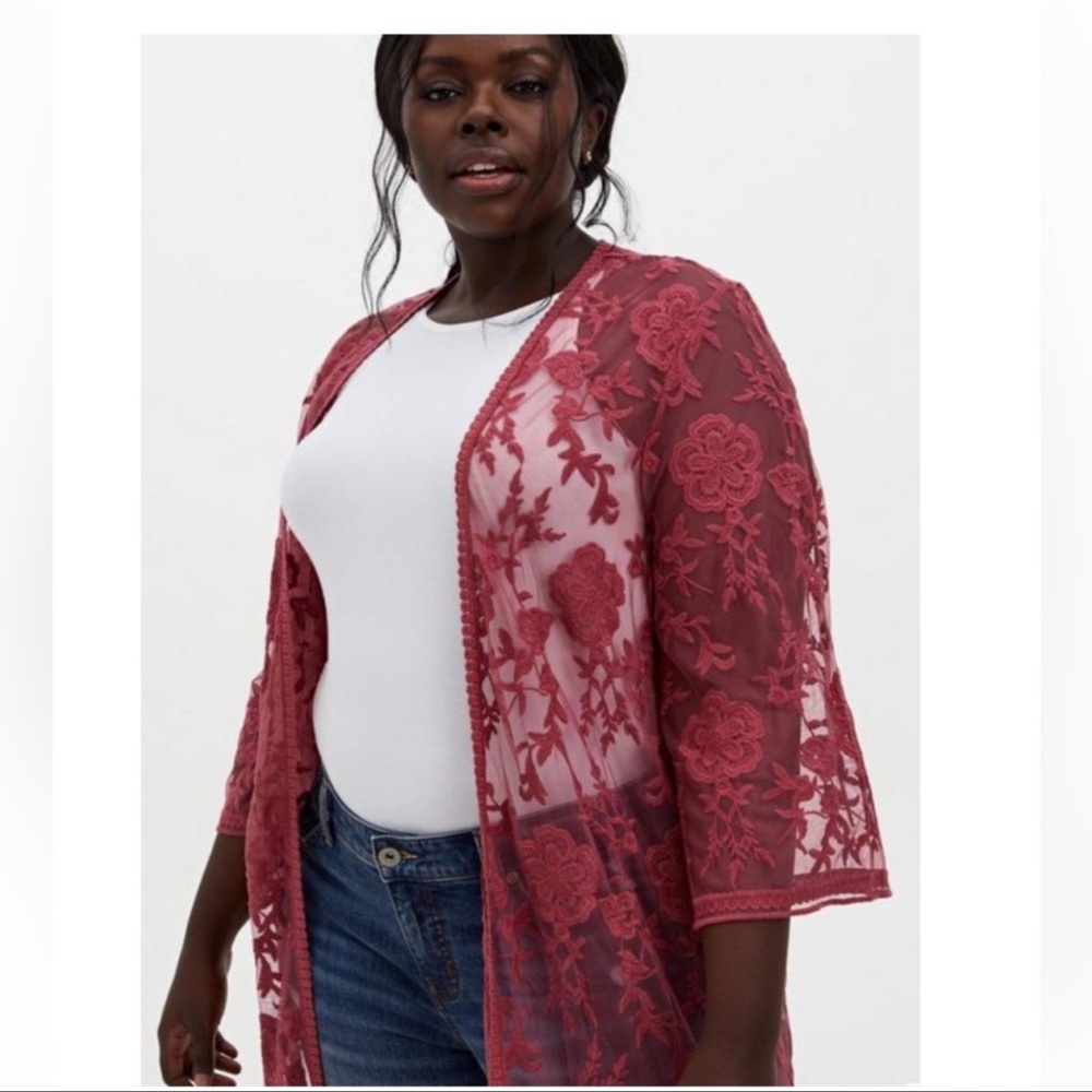 Torrid Dusty Rose Maxi Lace Kimono - Picture 3 of 4